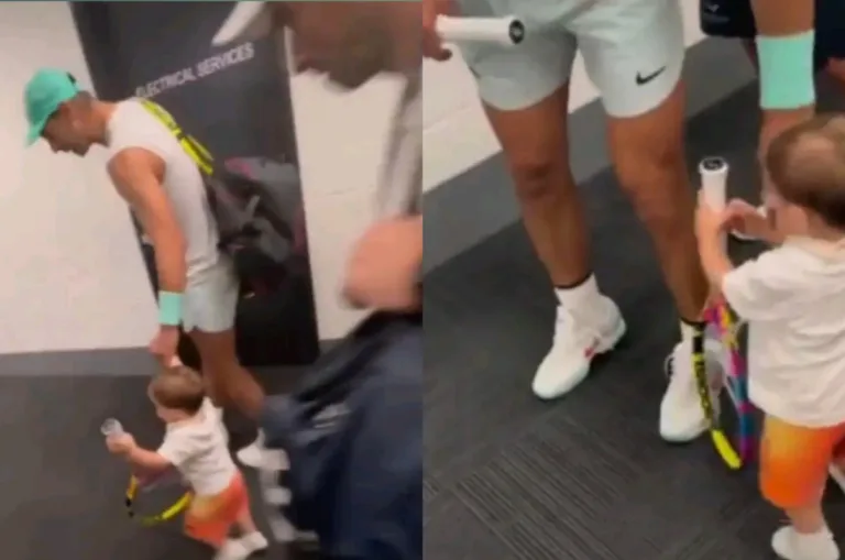 Rafael Nadal Holds Up Son After Grueling Training Session