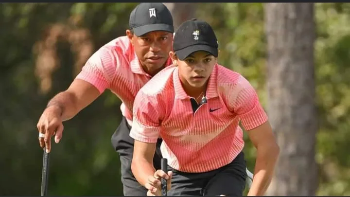 See when Tiger and Charlie Woods tee off!