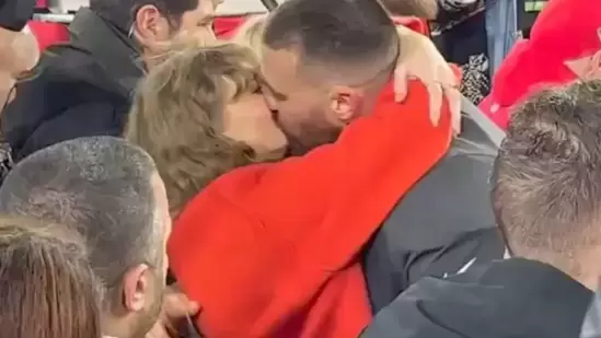 Taylor Swift and Travis Kelce’s passionate on-field kiss ices Chiefs’ Super Bowl